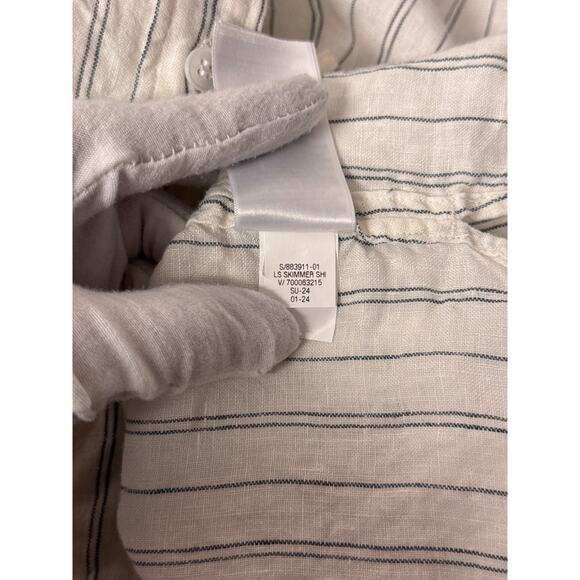 Banana Republic Top Medium Womens Boxy Crop Linen Shirt Vanilla Striped - Picture 9 of 9